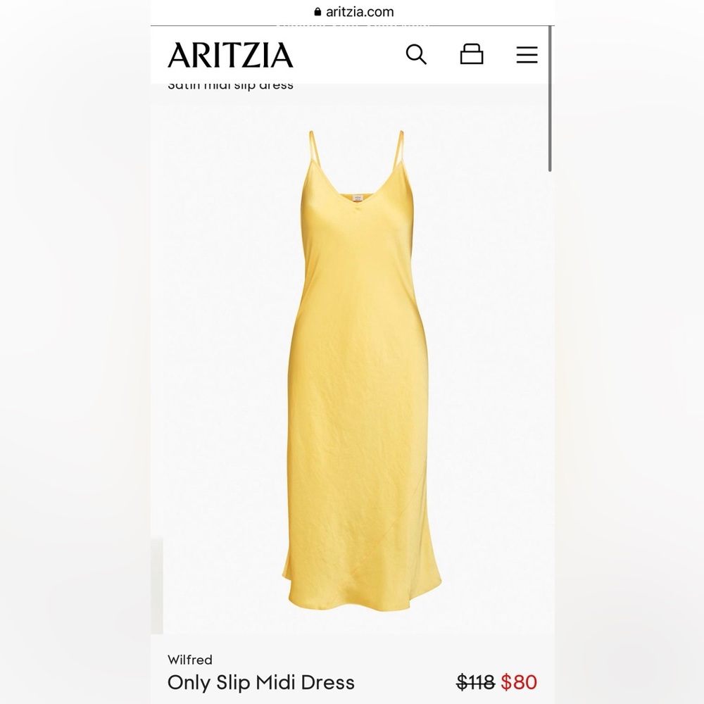 Aritzia Yellow Midi Slip Dress